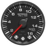 Autometer Spek-Pro Gauge Nitrous Press 2 1/16in 1600psi Stepper Motor W/Peak & Warn Blk/Blk - P320328