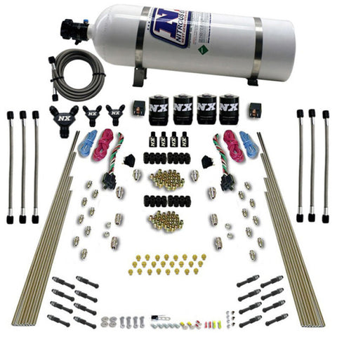 Nitrous Express 8 Cyl Dry Direct Port Dual Stage 4 Solenoids Nitrous Kit (200-600HP) w/15lb Bottle - 93106-15