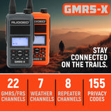 Rugged Radios Waterproof GMRS Handheld Radio with NOAA Alerts - FM Radio - Safety Orange - GMR5-X-ORN