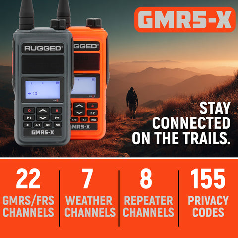 Rugged Radios Waterproof GMRS Handheld Radio with NOAA Alerts - FM Radio - Safety Orange - GMR5-X-ORN