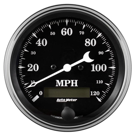 Auto Meter Gauge Speedo. 3 3/8in 120mph Elec. Prog. w/ LCD Odo Old Tyme Black - 1780