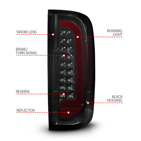 ANZO 15-21 GMC Canyon Full LED Tail Lights w/ Red Lightbar Black Housing Smoke Lens - 311435