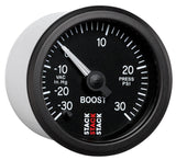 Autometer Stack 52mm -30INHG to +30 PSI (Incl T-Fitting) Pro Stepper Motor Boost Press Gauge - Black - ST3312