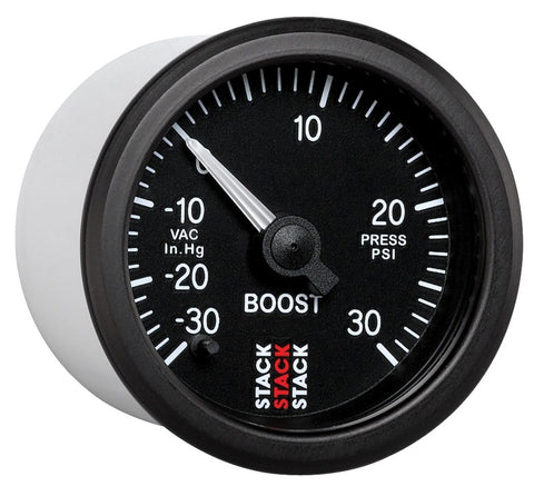Autometer Stack 52mm -30INHG to +30 PSI (Incl T-Fitting) Pro Stepper Motor Boost Press Gauge - Black - ST3312