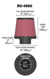 K&N Filter Universal Rubber Filter 2 3/4 inch Flange 6 inch Base 5 inch Top 5 1/2 inch Height - RU-4960