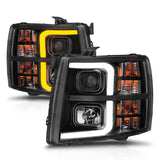 ANZO 2007-2013 Chevrolet Silverado 1500 Projector w/ Light Bar Black Housing w/ Sequential - 111545