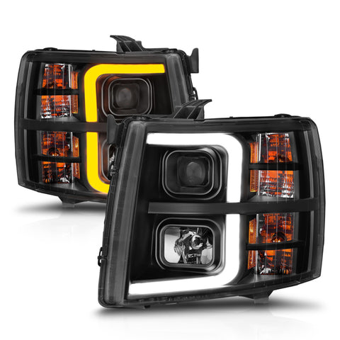 ANZO 2007-2013 Chevrolet Silverado 1500 Projector w/ Light Bar Black Housing w/ Sequential - 111545