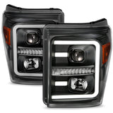 ANZO 2011-2016 Ford F250 Projector Headlights w/ Plank Style Switchback Black w/ Amber - 111406