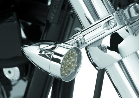 Bikers Choice Chrome Mini LED Turn Signals W/ 41 MM Clamp Universal Custom Pr - 482422