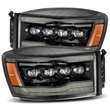 AlphaRex 06-08 Ram 1500HD NOVA LED Proj Headlights Plnk Style Alpha Blk w/Seq Signal/DRL/Amber LED - 880538