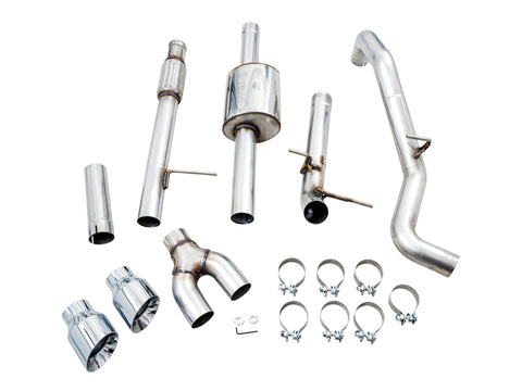 AWE Tuning 4th Gen GM 1500 5.3L 0FG Catback Dual Side Exit (Flat Bumper) - Chrome Tips - 3015-22207