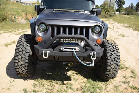 DV8 Offroad 07-18 Jeep Wrangler JK/JL FS-15 Steel Stubby Front Bumper w/ Fog Lights - FBSHTB-15