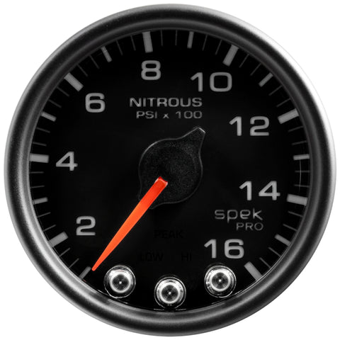 Autometer Spek-Pro Gauge Nitrous Press 2 1/16in 1600psi Stepper Motor W/Peak & Warn Blk/Blk - P32032