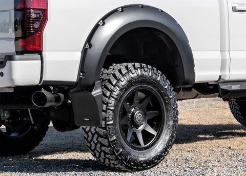 Bushwacker 11-16 Ford F250/350 Super Duty Rear Mud Flaps (Fits Pocket Style Flares) - MUD-20084