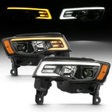 ANZO 2017-2018 Jeep Grand Cherokee Projector Headlights w/ Plank Style Switchback - Black w/ Amber - 111418