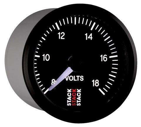 Autometer Stack 52mm 8-18V Pro Stepper Motor Battery Voltage Gauge - Black - ST3316