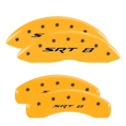 MGP 4 Caliper Covers Engraved Front & Rear Srt8 Yellow Finish Black Char 2006 Jeep Commander - 42002SSR8YL