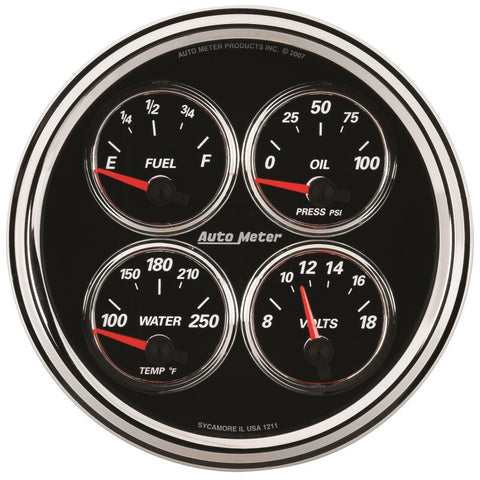 Autometer Designer Black II 100PSI/100-250 Deg F/8-18 Volt Oil Press/Water Temp/Volt/Fuel Quad Gauge - 1224