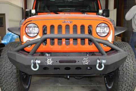 Fishbone Offroad 07-18 Jeep Wrangler Front Winch Bumper W/LEDs Full Width - Blk Textured Powdercoat - FB22003