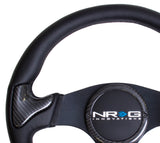 NRG Carbon Fiber Steering Wheel (350mm) Blk Frame Blk Stitching w/Rubber Cover Horn Button - ST-014CFBK