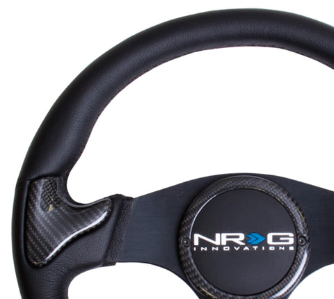 NRG Carbon Fiber Steering Wheel (350mm) Blk Frame Blk Stitching w/Rubber Cover Horn Button - ST-014CFBK