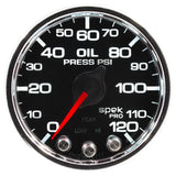 Autometer Spek-Pro Gauge Oil Press 2 1/16in 120psi Stepper Motor W/Peak & Warn Blk/Chrm - P32531