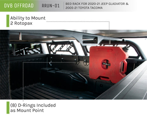 DV8 Offroad 20-22 Jeep Gladiator JT / 05-21 Toyota Tacoma Overland Bed Rack - 2pc. Adjustable - RRUN-01