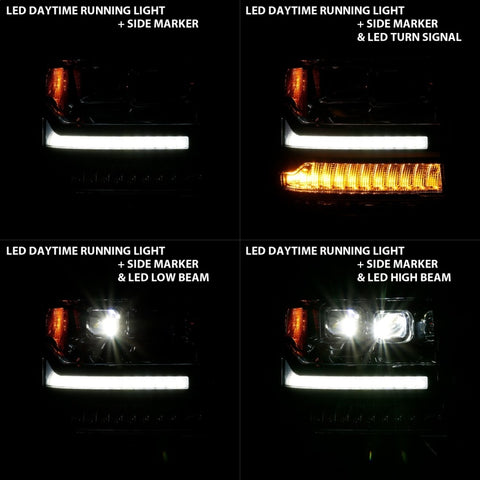 ANZO 16-18 Chevrolet Silverado 1500 LED Projector Headlights w/Plank Style Switchback Chrome w/Amber - 111421