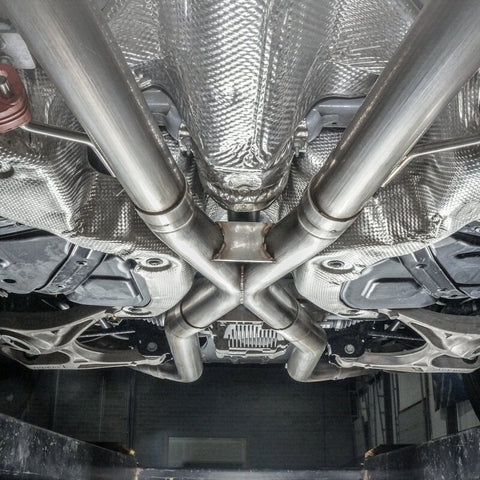 Stainless Works 2018 Jeep TrackHawk 6.2L 3in Catback System X-Pipe Turbo S-Tube Muffler Stock Exit - JEEP1862CB-S
