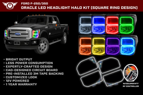 Oracle Ford F250/350 11-16 Halo Kit (Square Ring Design) - ColorSHIFT w/ 2.0 Controller - 2383-333