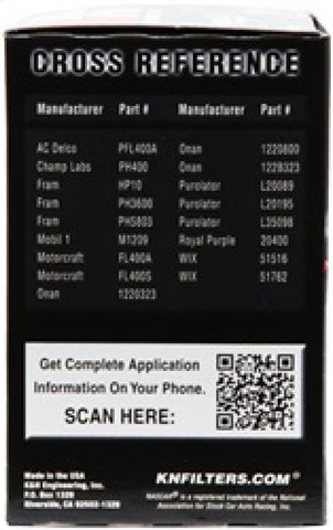 K&N Oil Filter for Ford/Lincoln/Mercury/Mazda/Chrysler/Dodge/Jeep/Jaguar 3in OD x 5.063in H - PS-2009