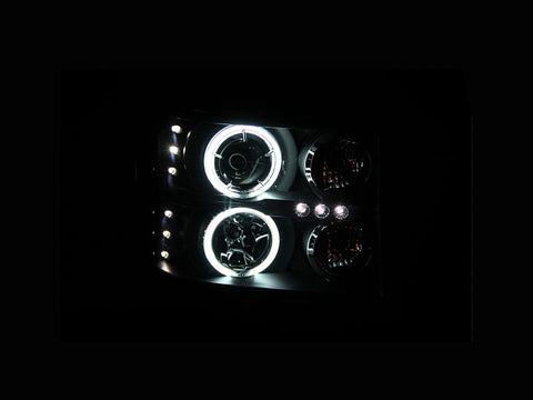 ANZO 2007-2013 GMC Sierra 1500 Projector Headlights w/ Halo Black - 111125