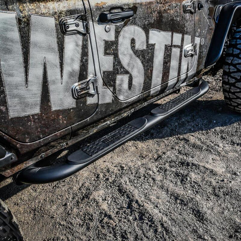 Westin 18-22 Jeep Wrangler JLU 4dr Platinum 4 Oval Nerf Step Bars - Tex. Blk - 21-4065
