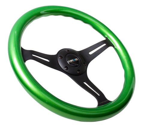 NRG Classic Wood Grain Steering Wheel (350mm) Green Pearl/Flake Paint w/Black 3-Spoke Center - ST-015BK-GN