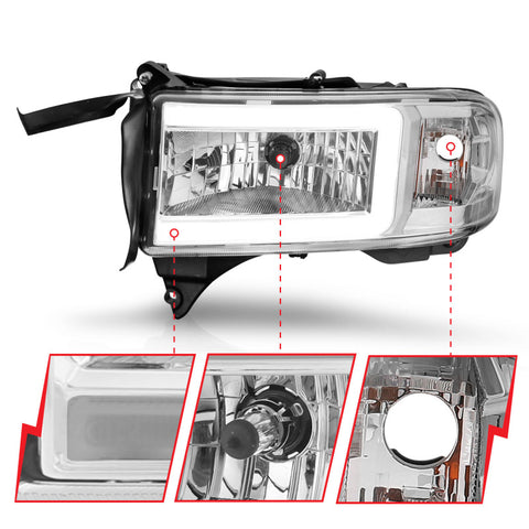 ANZO 94-02 Dodge RAM Crystal Headlight - w/ Light Bar Chrome Housing - 111555