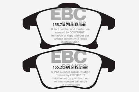 EBC 13+ Ford Fusion 1.6 Turbo Yellowstuff Front Brake Pads - DP42159R
