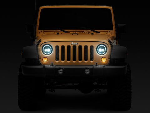 Raxiom 97-18 Jeep Wrangler TJ/JK Axial 7-Inch LED Headlights w/ DRL- Black Housing (Clear Lens) - J155570