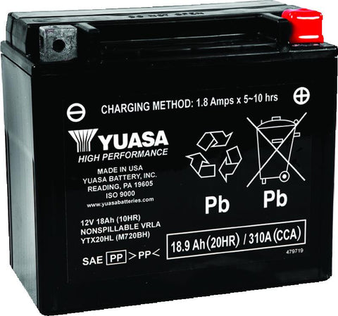 Yuasa YTX20HL Maintenance Free AGM 12-Volt Battery - YUAM720BH