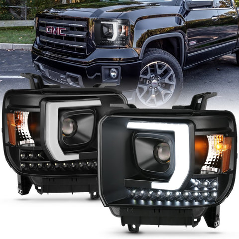 ANZO 2014-2015 GMC Sierra 1500HD Projector Plank Style Headlight Black W/ DRL - 111450