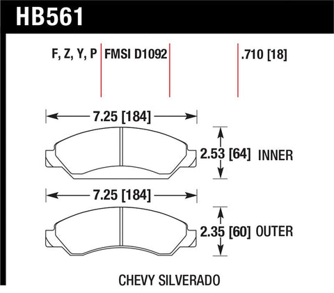 Hawk 07-08 Escalade 6.2 / 07-08 Avalanche Super Duty Front Brake Pads - HB561P.710