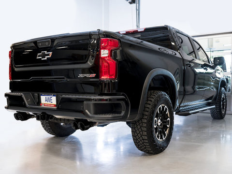 AWE Tuning 22-23 GMC Sierra 1500 AT4X 6.2L 0FG Catback Split Dual (Flat Bumper) - Diamond Black Tips - 3015-43284