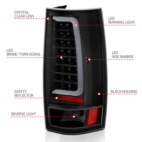 ANZO 2007-2014 Chevy Tahoe LED Taillight Plank Style Black w/Clear Lens - 311321