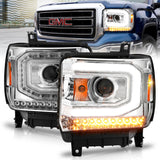 ANZO 2014-2015 GMC Sierra 1500 Projector Headlights w/ Light Bar Chrome Housing (Halogen Type) - 111514