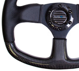 NRG Carbon Fiber Steering Wheel (320mm) Flat Bottom & Leather Trim w/Black Stitching - ST-009CFBS