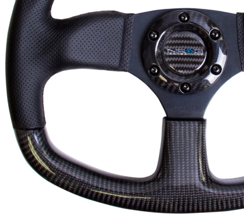 NRG Carbon Fiber Steering Wheel (320mm) Flat Bottom & Leather Trim w/Black Stitching - ST-009CFBS