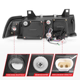 ANZO 1992-1998 BMW 3 Series E36 Projector Headlights w/ Halo Black G2 1 pc - 121325