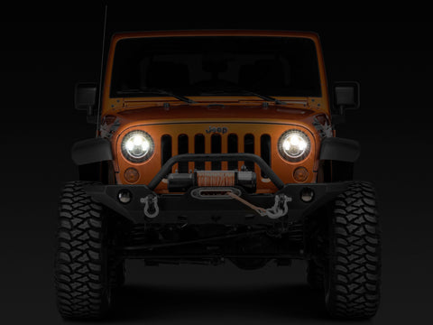 Raxiom 97-18 Jeep Wrangler TJ/JK Axial Halo Headlights w/ DRL Amber Signals- Blk Hsng (Clear Lens) - J108037