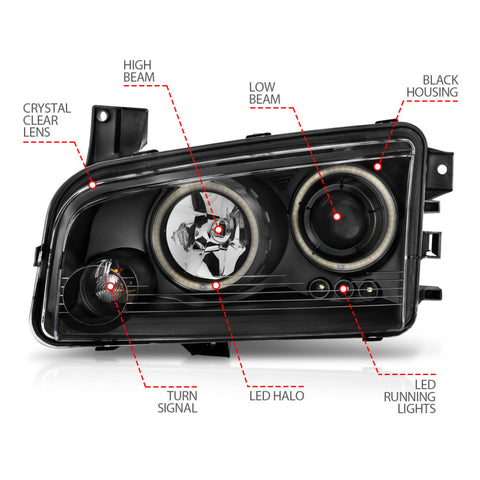 ANZO 2006-2010 Dodge Charger Projector Headlights w/ Halo Chrome (CCFL) - 121218