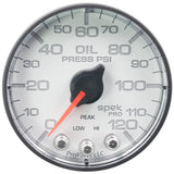 Autometer Spek-Pro Gauge Oil Press 2 1/16in 120psi Stepper Motor W/Peak & Warn Wht/Blk - P325128