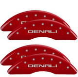 MGP 4 Caliper Covers Engraved Front & Rear Red Finish Silver Characters for 20-22 GMC Sierra 2500HD - 34219SDNLRD